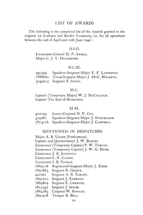 A SHORT ACCOUNT OF THE 1st LOTHIANS AND BORDER YEOMANRY IN THE CAMPAIGNS OF 1940 AND 1944-45 - Image 3